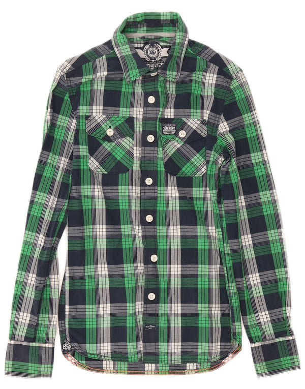 SUPERDRY Camisa Hombre XS Azul Marino Cuadros Algodón
