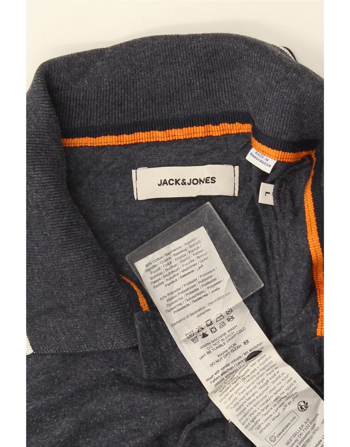 JACK & JONES Polo para hombre de algodón a rayas gris grande
