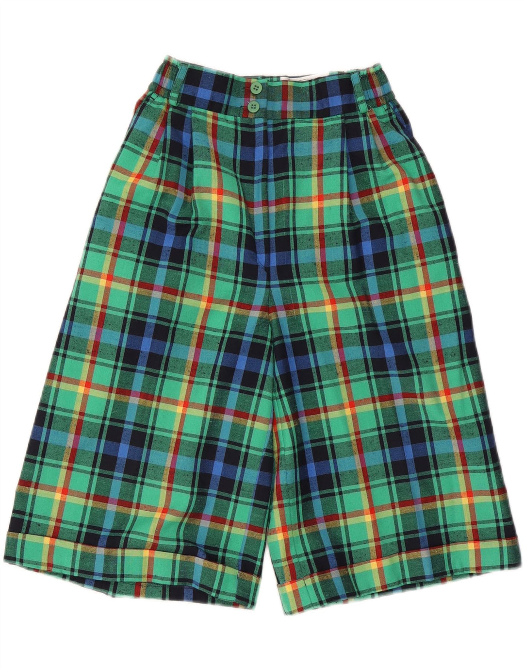 VINTAGE Bermudas de cintura alta para mujer Reino Unido 10 Pequeño W24 Verde Check