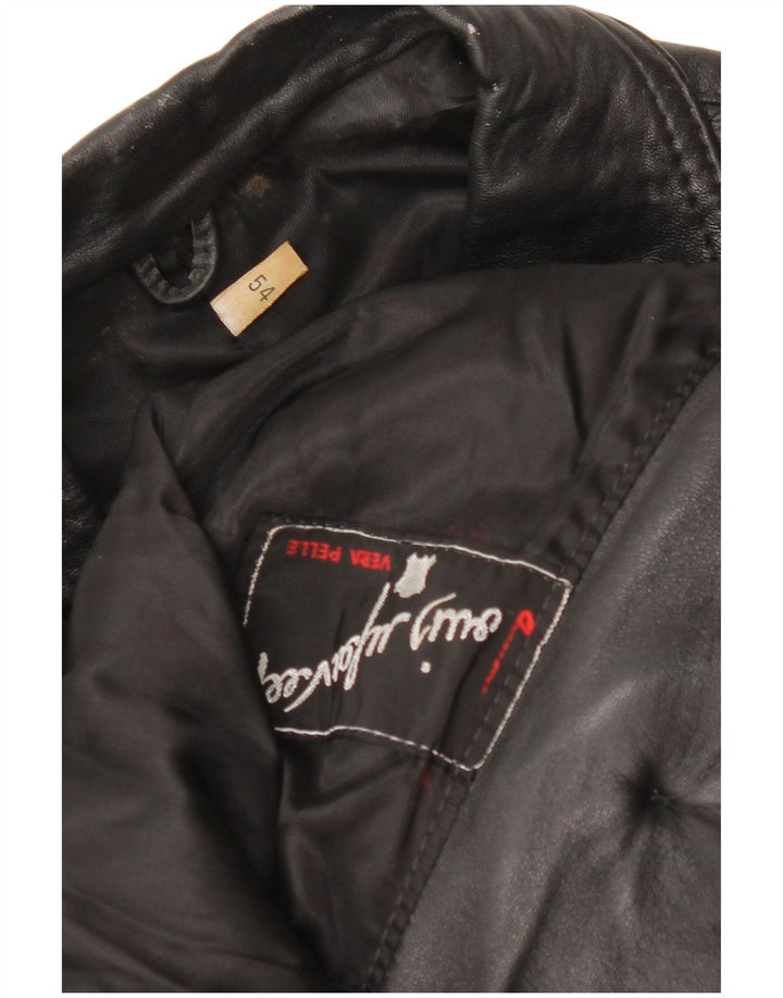 Vintage hombres cuero abrigo Reino Unido 38 cuero negro medio