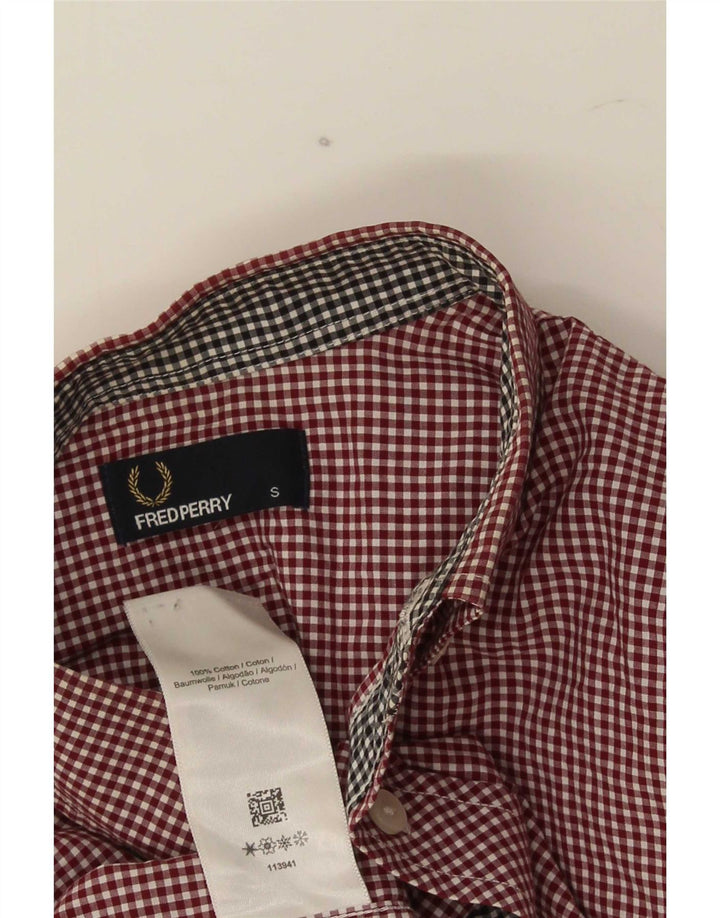 Fred Perry - Camisa para hombre pequeña de algodón a cuadros en color burdeos