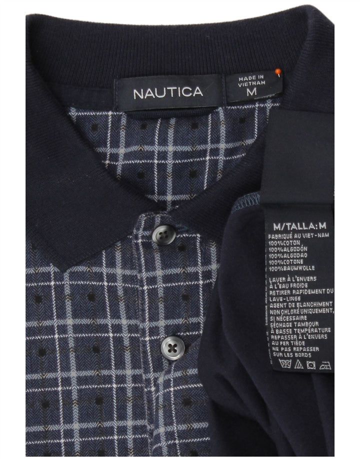 Nautica Polo de manga larga para hombre de algodón a cuadros azul marino mediano