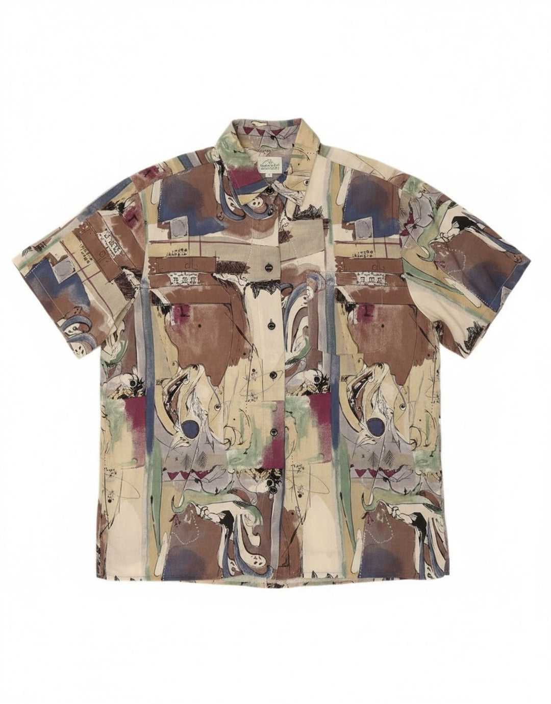 Vintage mujer patrón abstracto camisa de manga corta grande multicolor