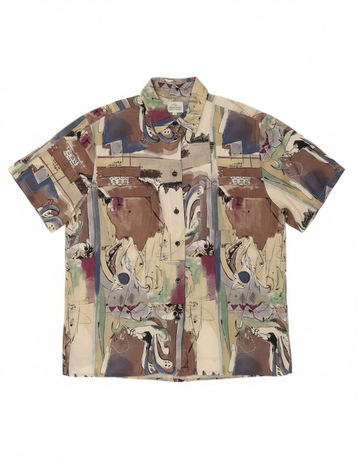 Vintage mujer patrón abstracto camisa de manga corta grande multicolor