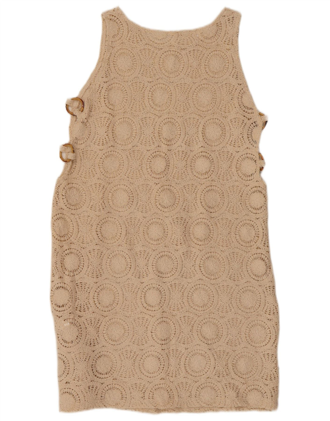 VINTAGE Mujer Crochet Sin Mangas Vestido Reino Unido 10 Pequeño Algodón Beige