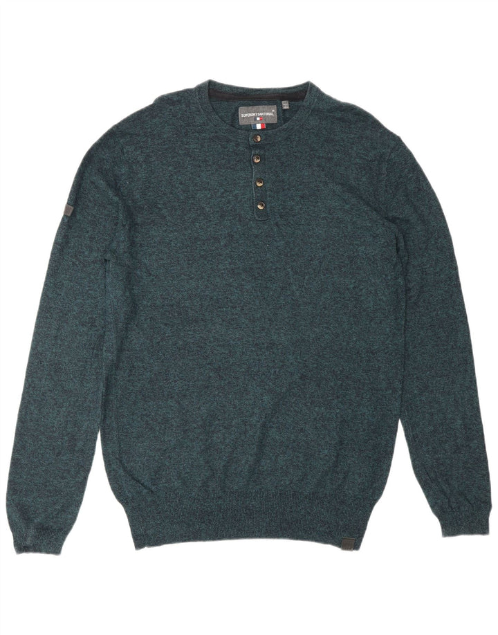 SUPERDRY Jersey de cuello redondo para hombre de algodón moteado azul pequeño