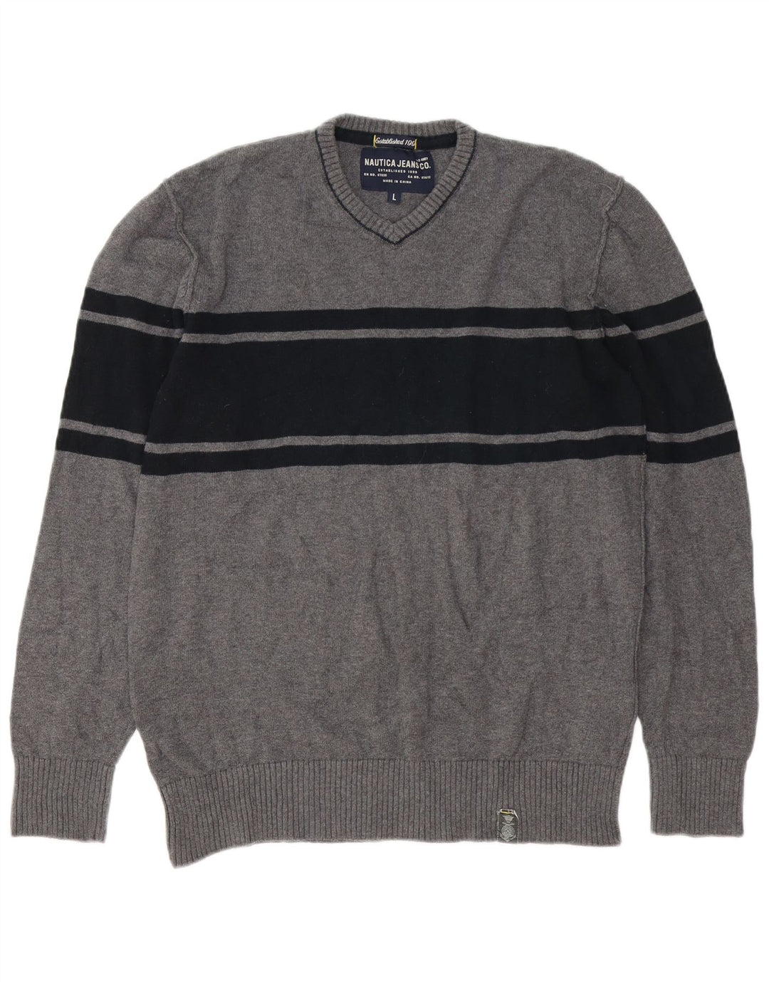 Nautica Jersey con cuello en V para hombre, talla grande, algodón gris