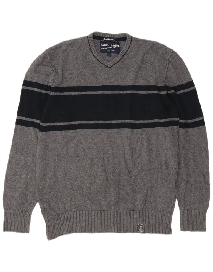 Nautica Jersey con cuello en V para hombre, talla grande, algodón gris
