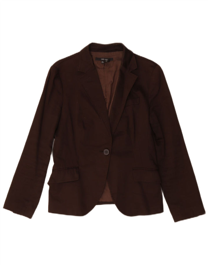 Zara Chaqueta Blazer De 1 Botón para Mujer UK 44 Grande Algodón Marrón