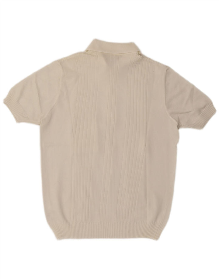 Vintage hombres manga corta polo cuello jersey suéter medio blanco