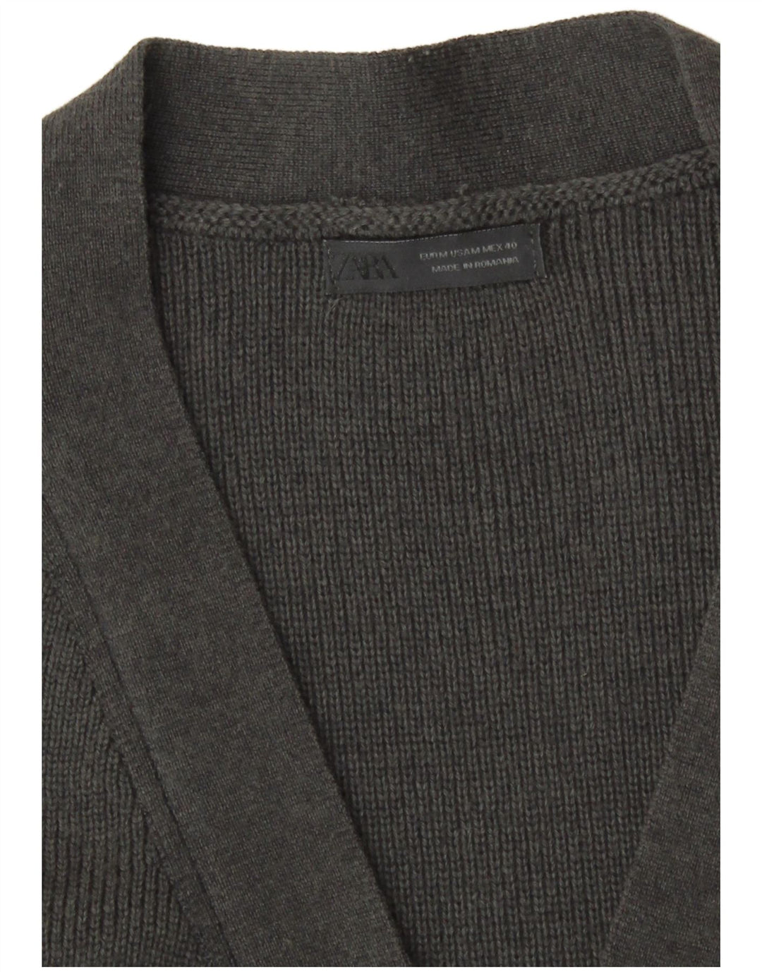 Zara Hombre Jersey Cárdigan Con Cremallera Completa Algodón Gris Medio