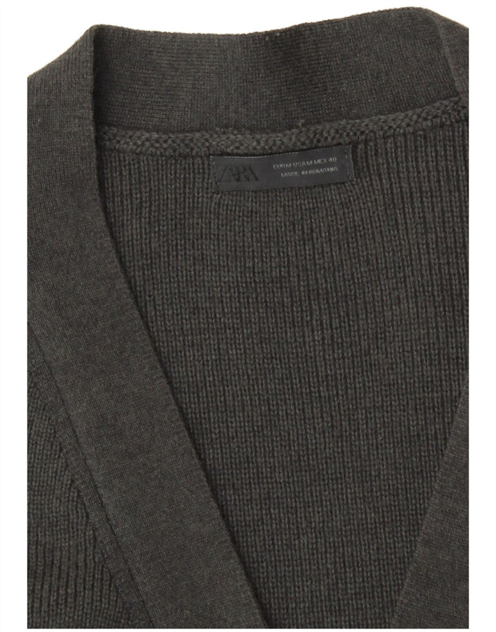 Zara Hombre Jersey Cárdigan Con Cremallera Completa Algodón Gris Medio