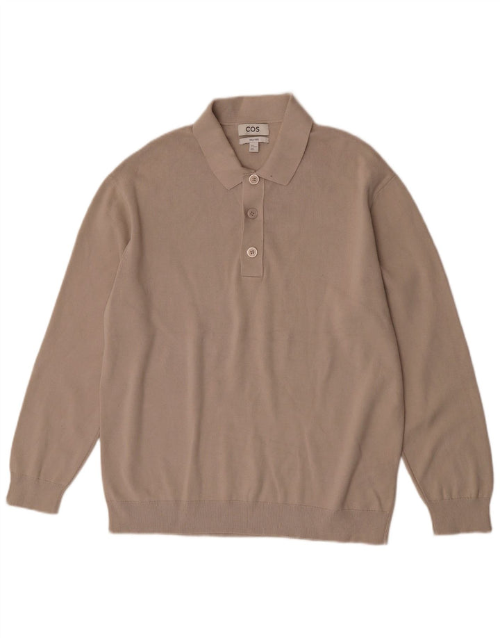 Cos - Jersey relajado para hombre con cuello tipo polo, algodón beige medio