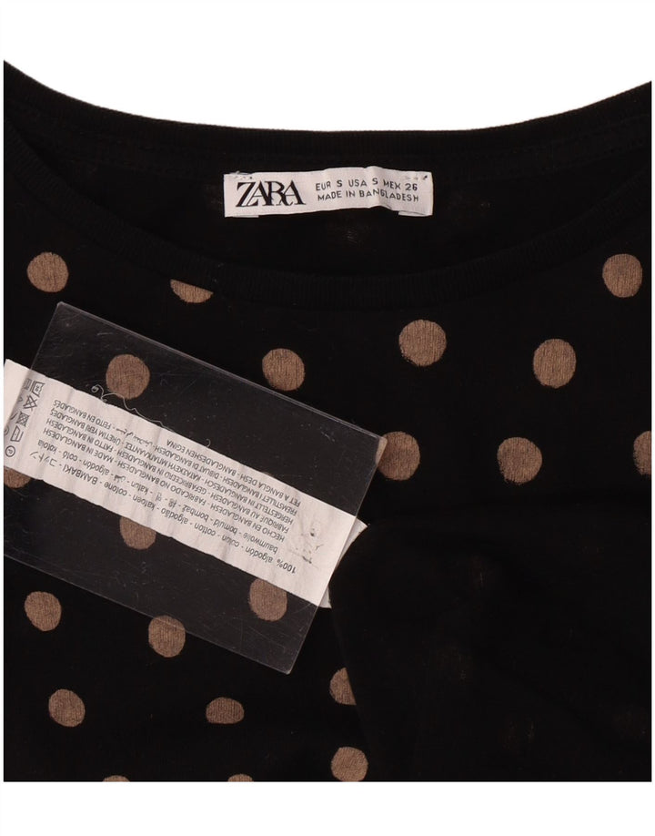 ZARA Camiseta Mujer Top UK 10 Small Algodón Lunares Negros