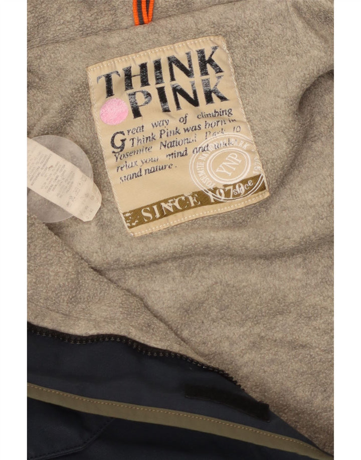 Think Pink Chaqueta Parka con Capucha para Mujer UK 44 Mediana Azul Marino Algodón