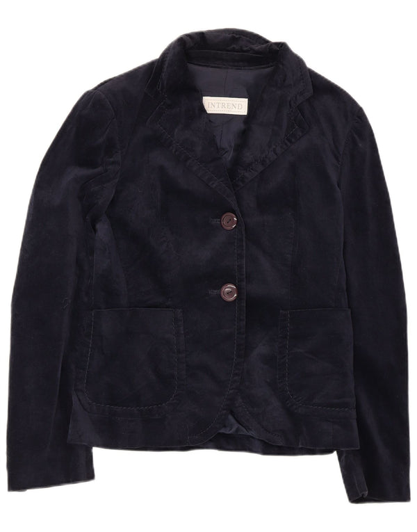 Intrend Chaqueta Blazer de Terciopelo con 2 Botones para Mujer UK 10 Small Rayón Azul Marino