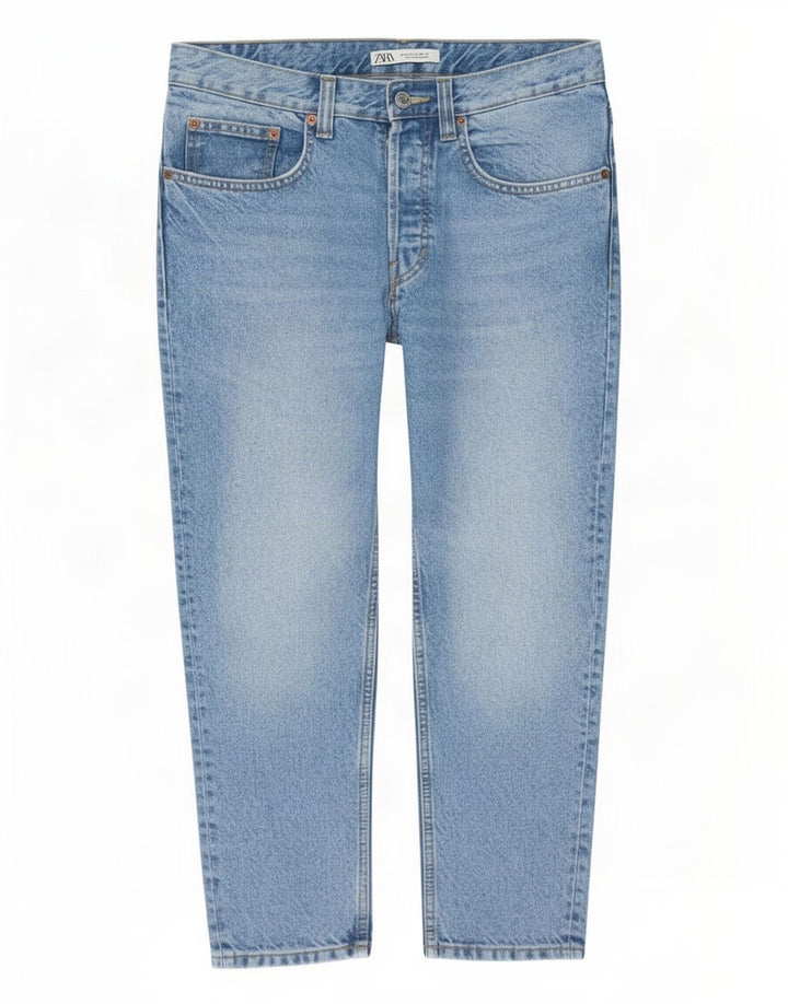 Zara Hombre Vaqueros Cropped Medio W31 L25 Algodón Azul