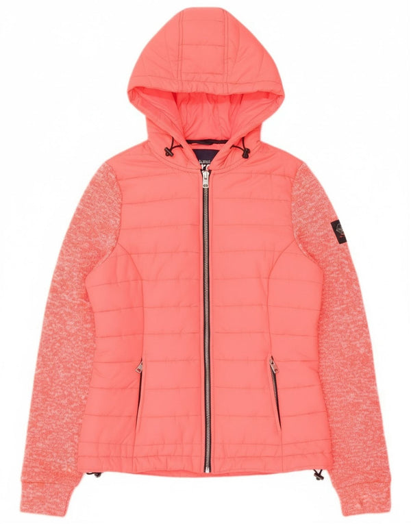 Superdry Chaqueta Bomber Con Capucha Para Mujer UK 8 Small De Nailon Rosa Moteado