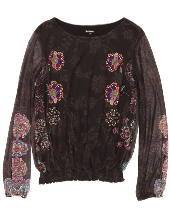 DESIGUAL Blusa de manga larga para mujer UK 40 Medium Black Floral