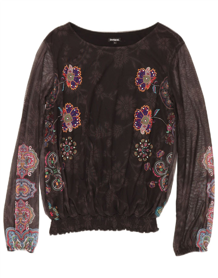 DESIGUAL Blusa de manga larga para mujer UK 40 Medium Black Floral