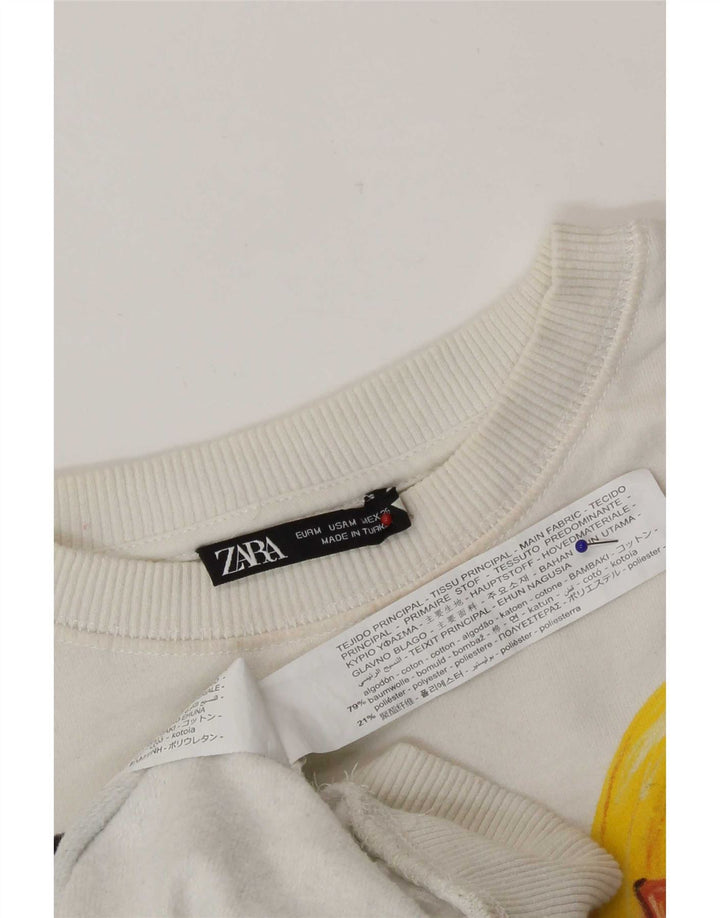 Zara Mujer Patrón Abstracto Sudadera Jumper UK 40 Medium Off White
