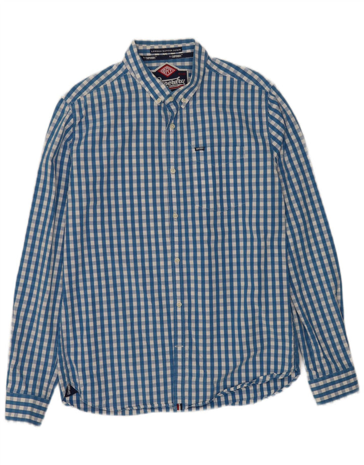 Camisa Superdry Hombre XL Algodón Vichy Azul