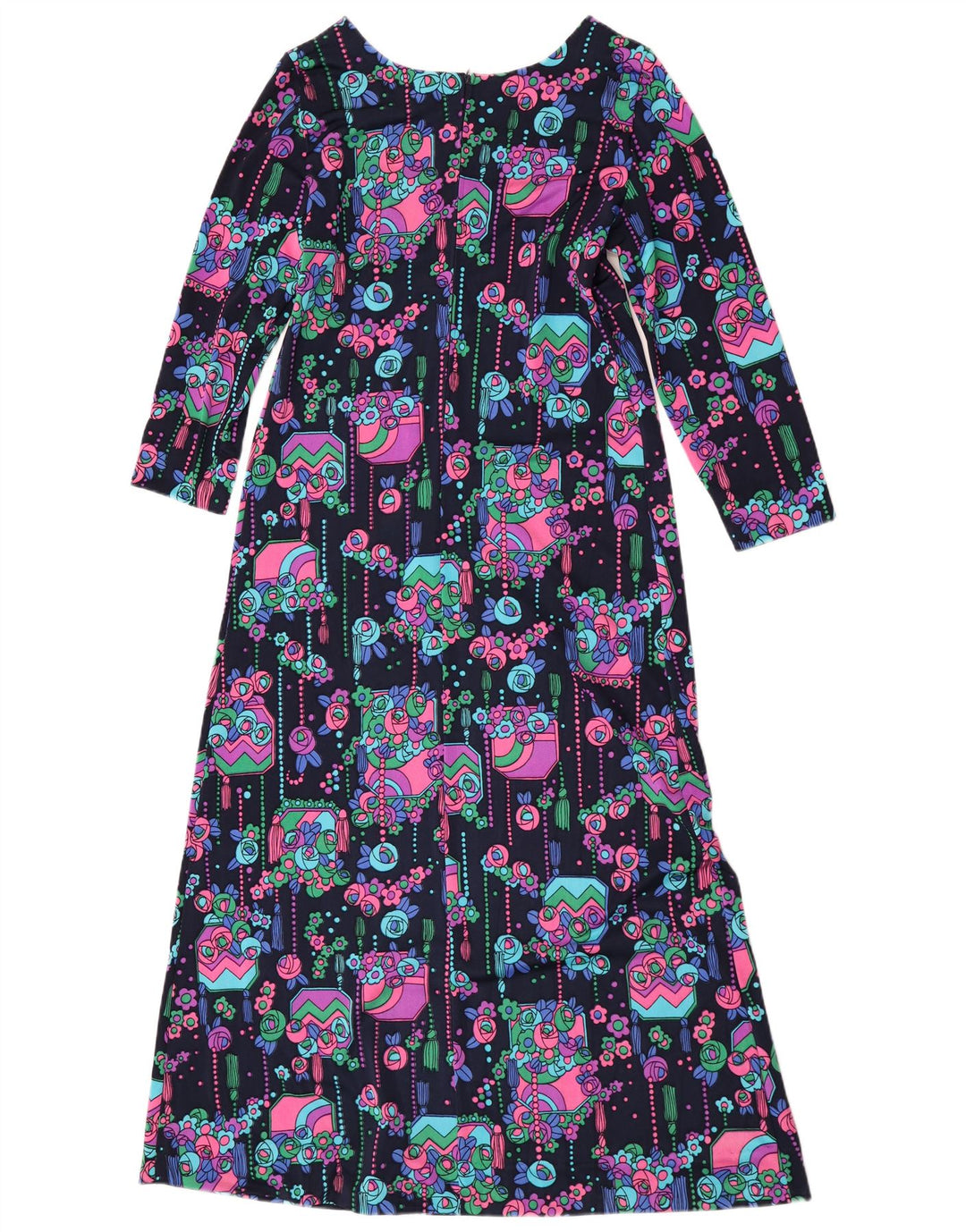 Vintage mujer Maxi A-Line vestido IT 44 medio multicolor floral retro