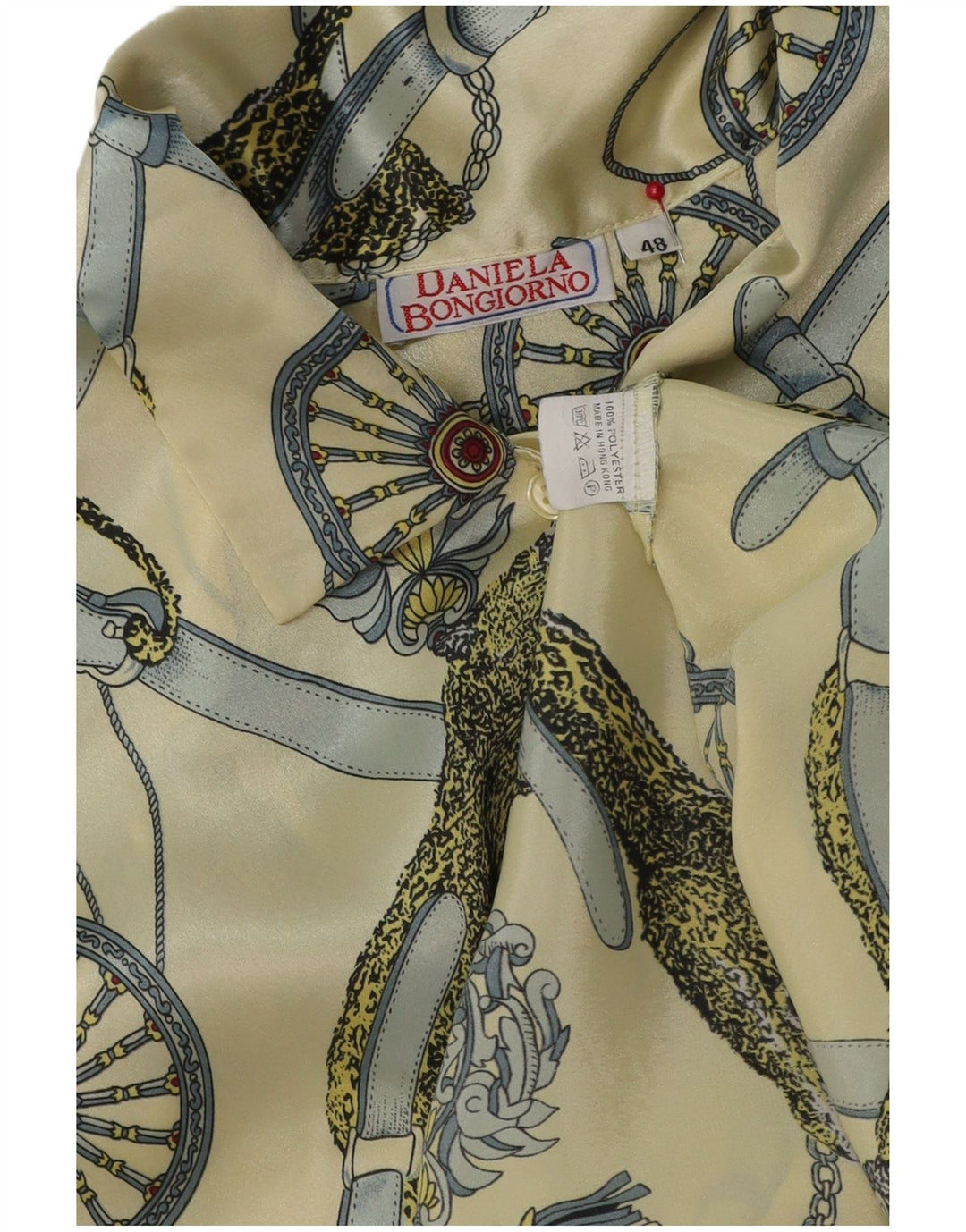 Vintage Mujer Camisa Gráfica Blusa IT 48 XL Poliéster Amarillo