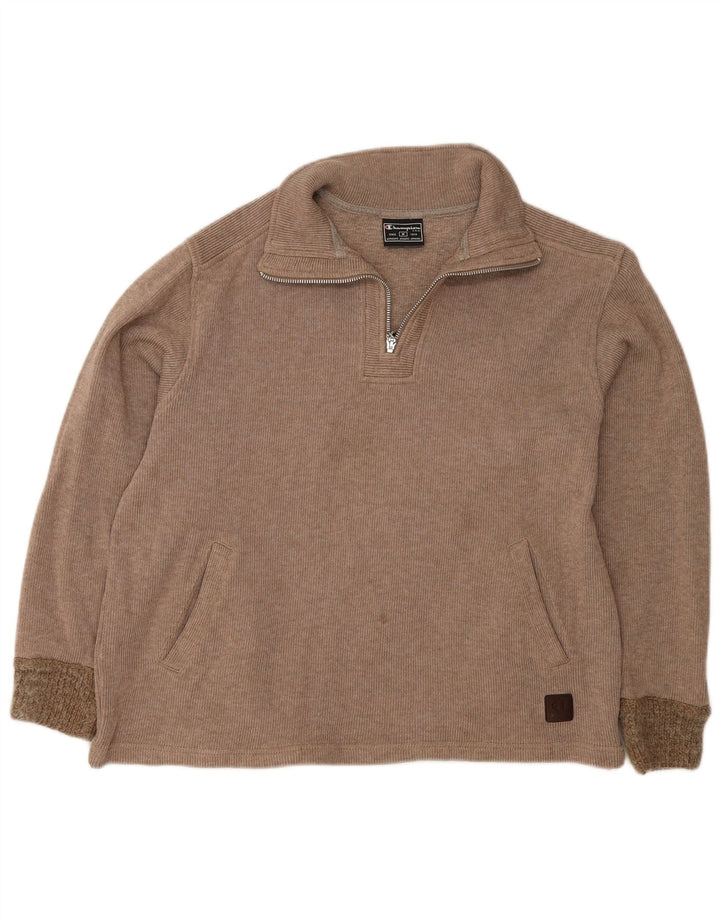 Champion Jersey con cuello y cremallera para mujer, talla 40, color beige medio