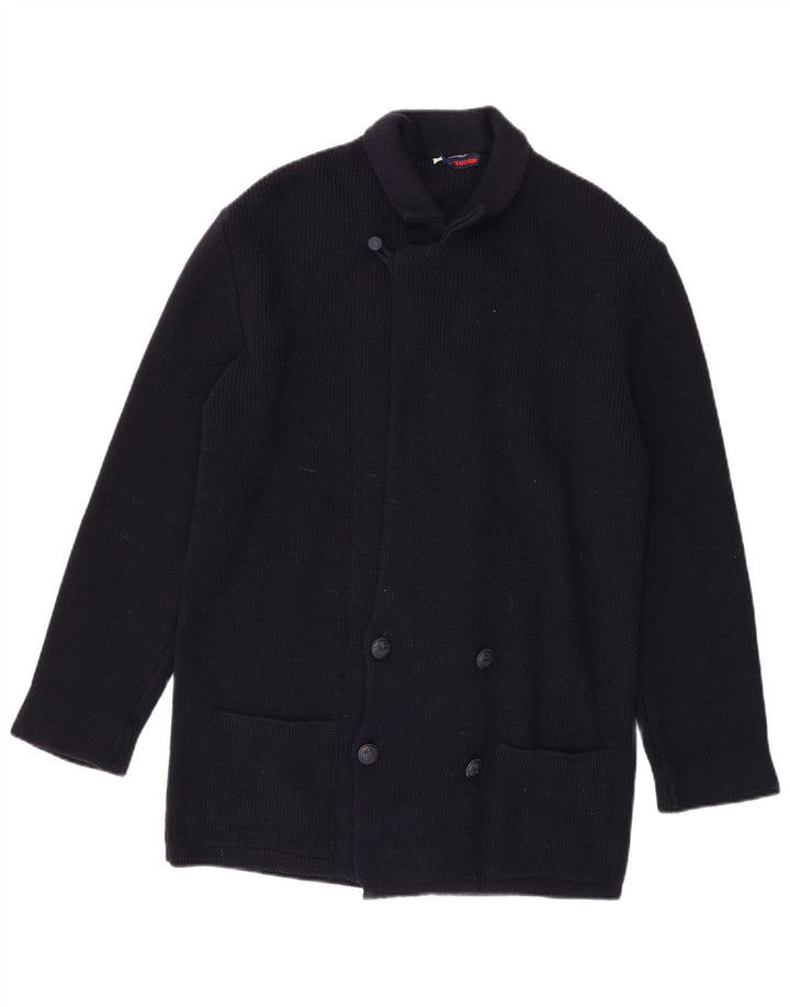 Azzurro Mens Cardigan Suéter Grande Azul Marino Lana