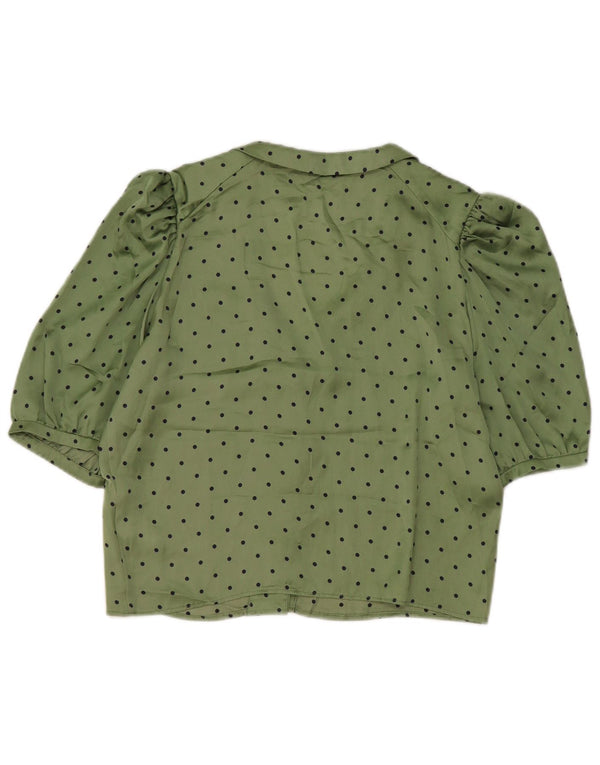 Zara Blusa Corta De Manga Corta Para Mujer UK 44 Verde Medio Lunares