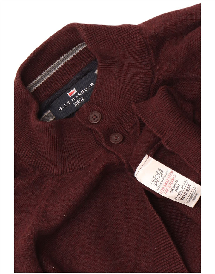 Marks & Spencer Suéter tipo jersey con cuello y botones en azul Harbor para hombre, color granate mediano