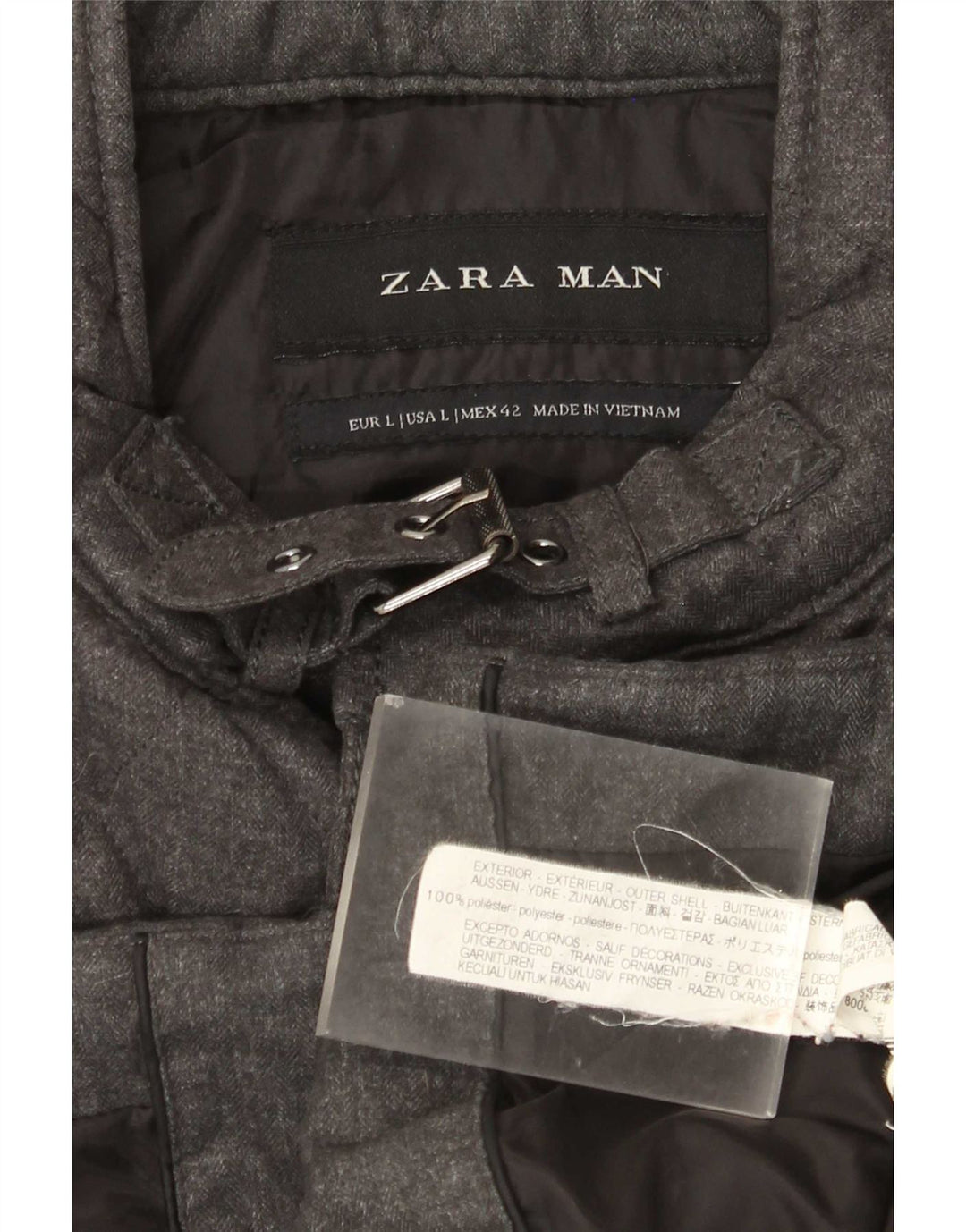 Zara Mens Chaqueta Acolchada UK 40 Grande Poliéster Gris