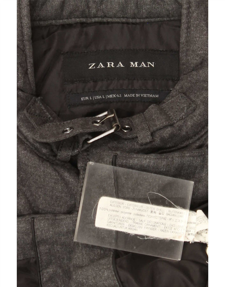 Zara Mens Chaqueta Acolchada UK 40 Grande Poliéster Gris