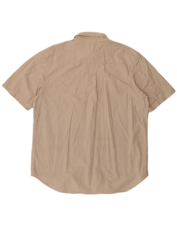 TIMBERLAND Camisa Manga Corta Hombre XL Beige Cuadros Algodón