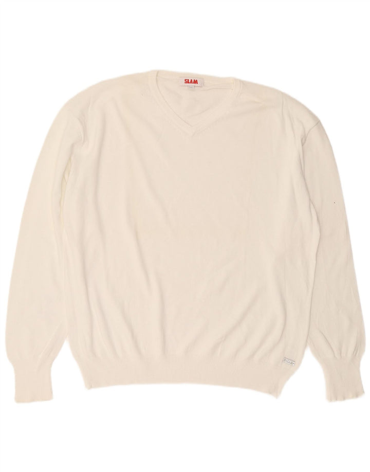 Slam Jersey con cuello en V para hombre, talla 3XL, algodón blanco