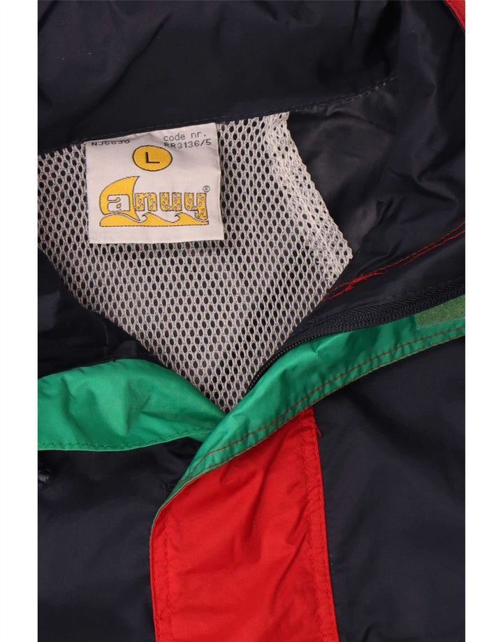 Anuy Chaqueta impermeable para hombre UK 40 Large Azul marino Colorblock Nylon