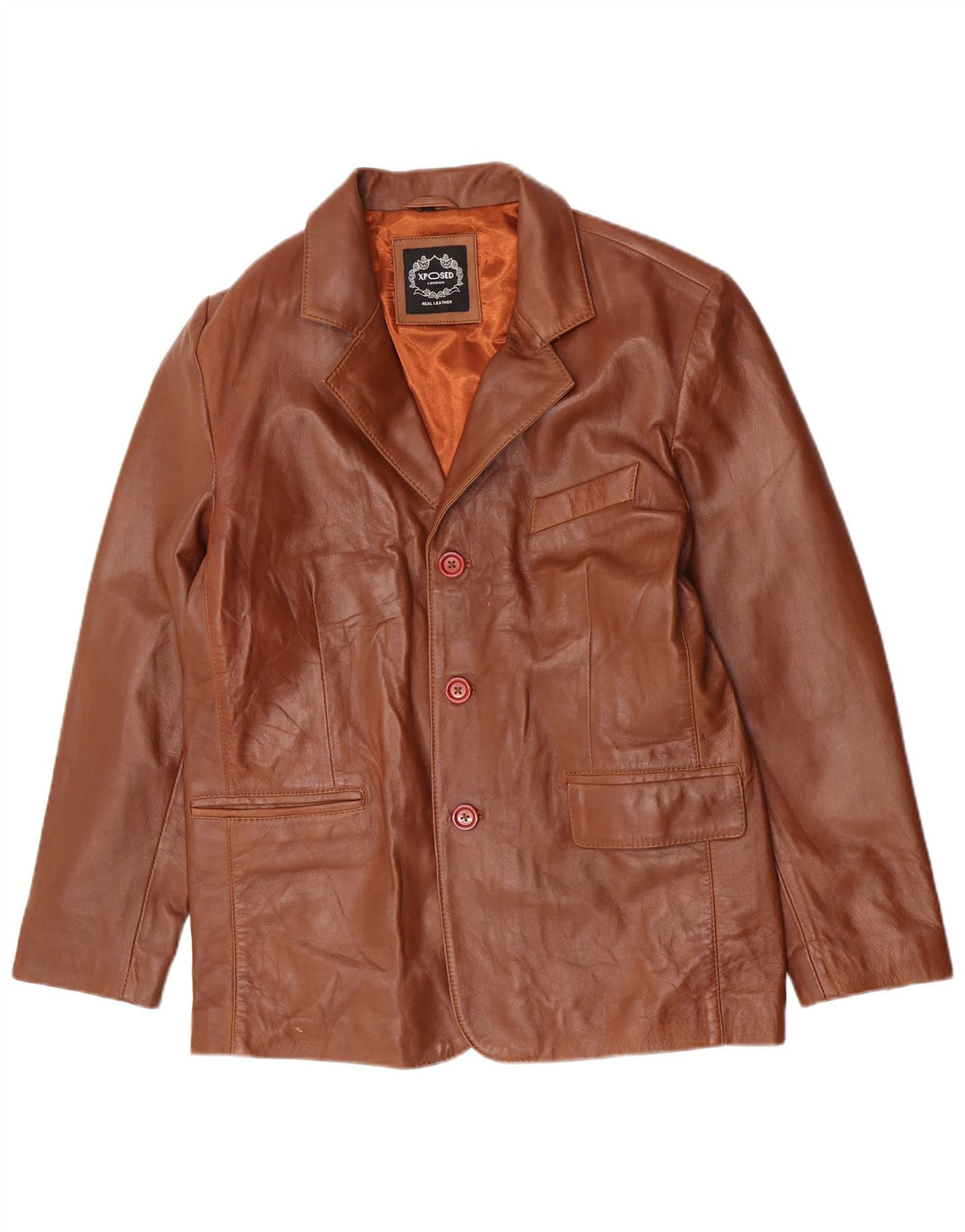 Vintage hombres 3 botones cuero Blazer chaqueta Reino Unido 40 cuero marrón grande