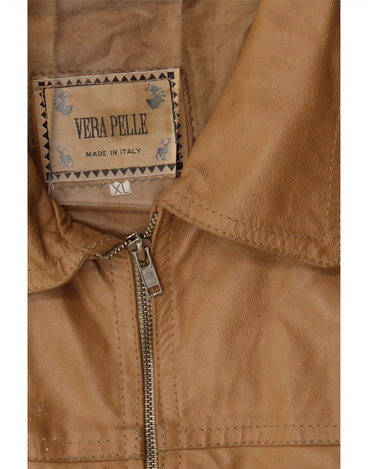 Vintage mujer chaqueta de cuero Reino Unido 18 XL cuero beige