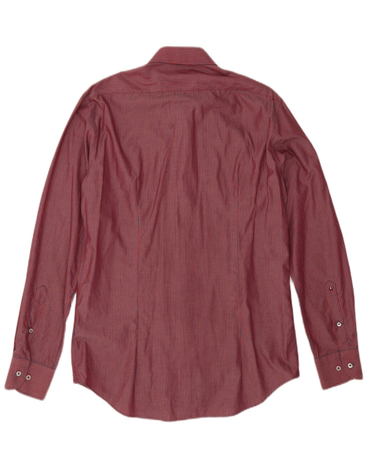 Tommy Hilfiger Camisa a medida para hombre Talla 40 15 3/4 Mediana Raya roja