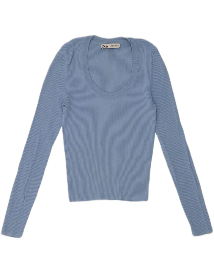 Zara Mujer Top Manga Larga Manga Larga UK 42 Azul Medio