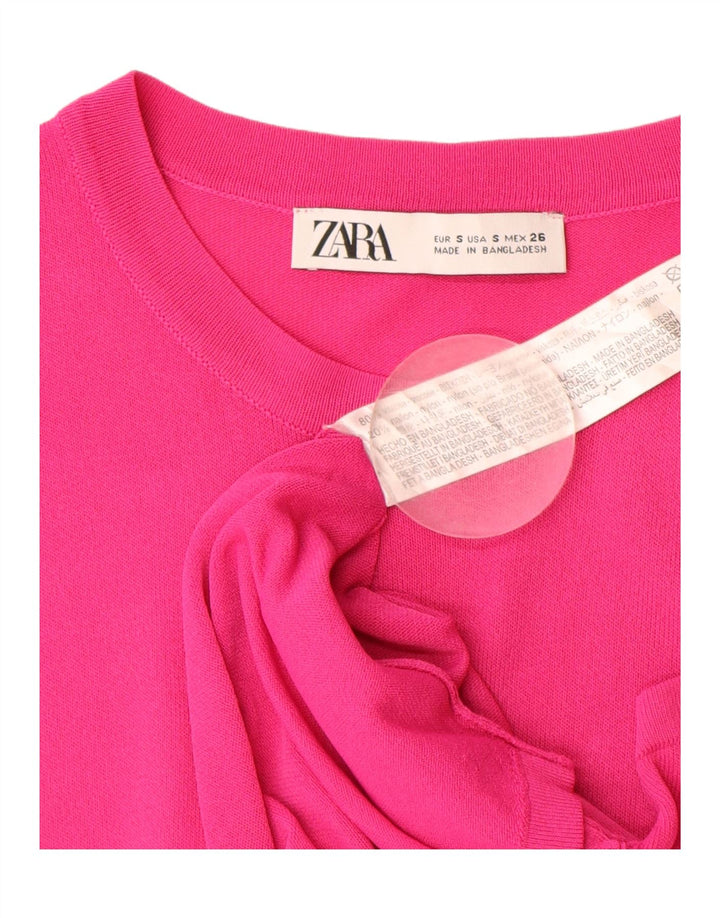 ZARA Suéter tipo jersey de manga corta con cuello barco para mujer UK 8 Small Viscosa rosa