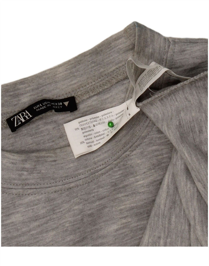 Zara Mujer Camiseta Top UK 46 Grande Gris Moteado Poliéster