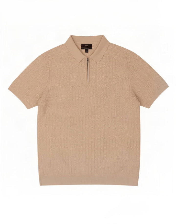 Marks & Spencer Polo para hombre de algodón en espiga beige grande