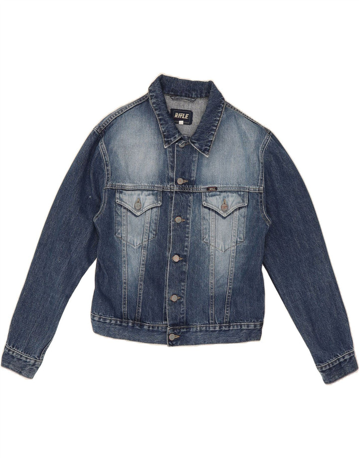 RIFLE Womens Crop Denim Jacket UK 14 Large Blue Cotton Vintage Rifle and Second-Hand Rifle from Messina Hembry 
