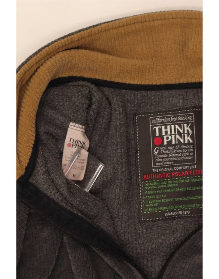 Think Pink Jersey de forro polar con cuello con cremallera y gráfico de hombre en color gris medio