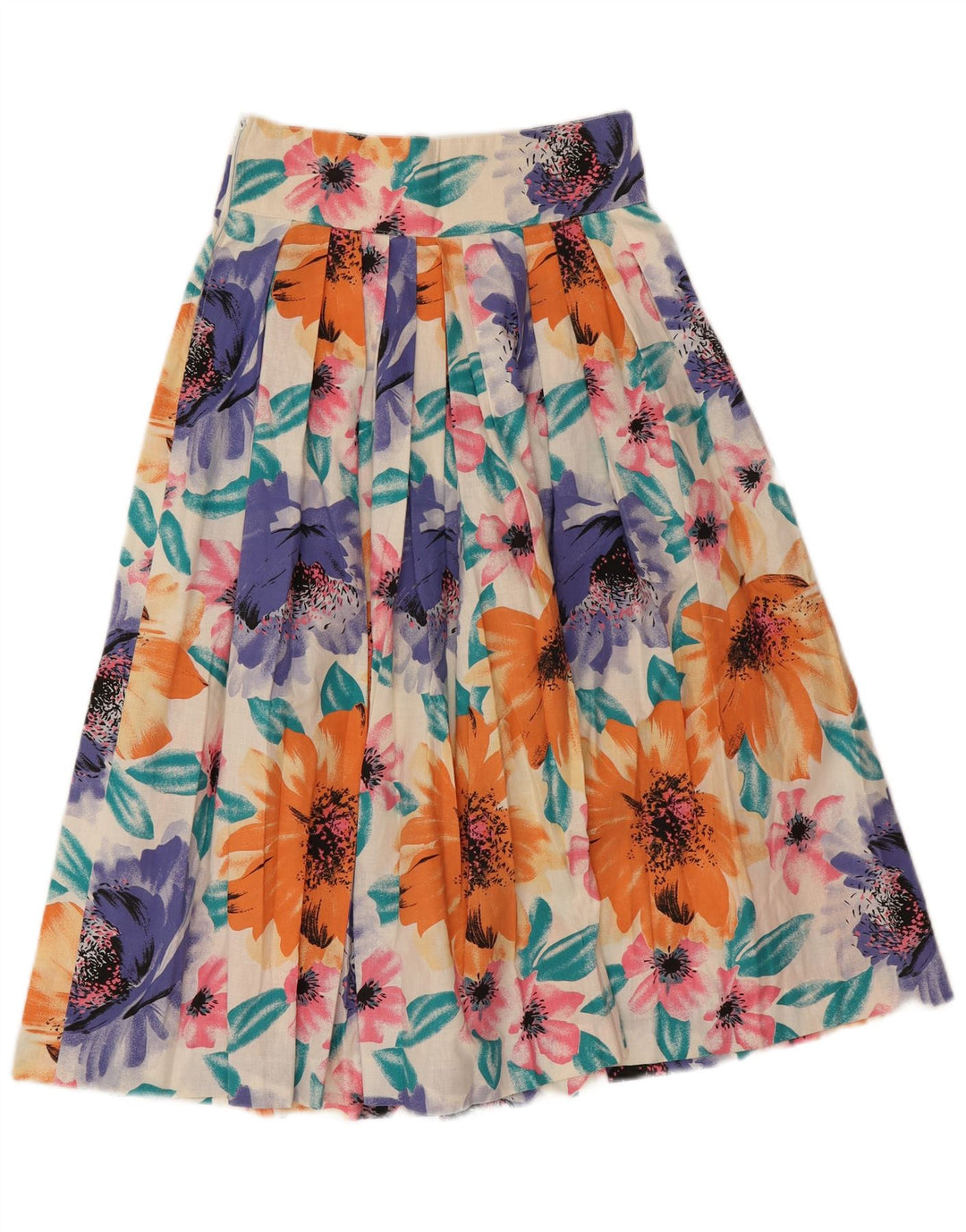 Vintage mujer plisada falda acampanada W26 pequeño floral multicolor