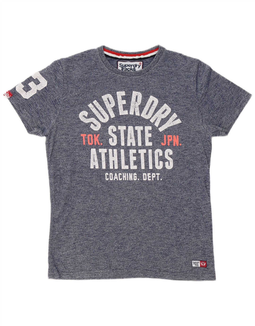 SUPERDRY Camiseta gráfica de atletismo para hombre Top grande de algodón moteado azul