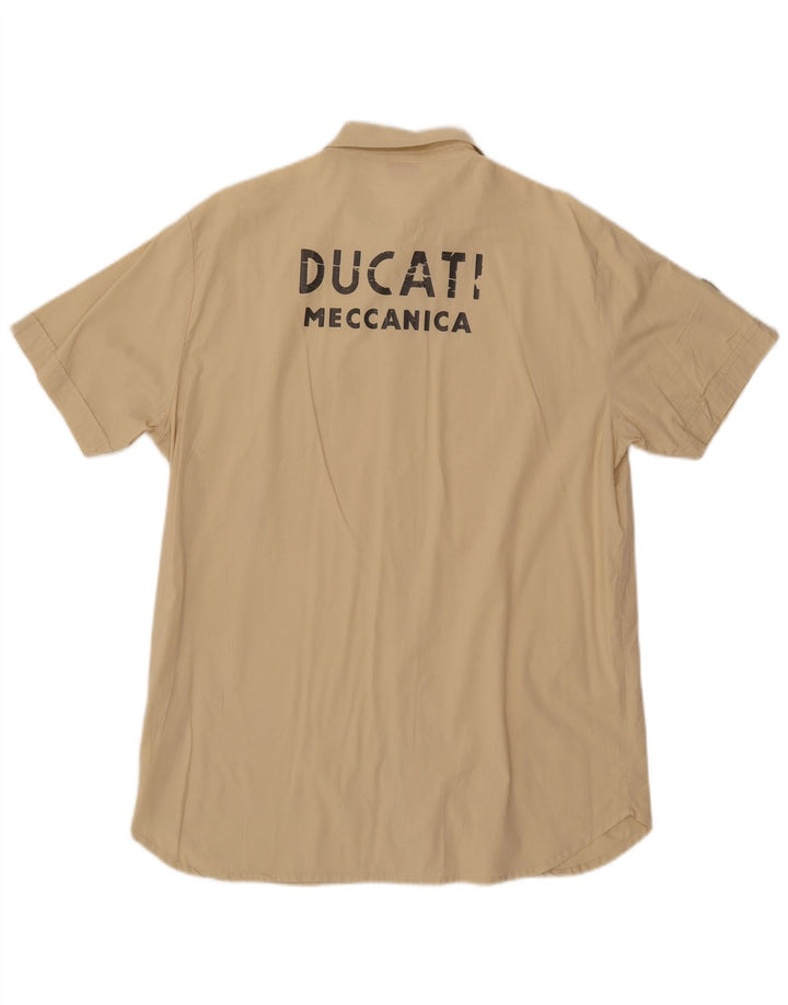 DUCATI Camisa gráfica de manga corta para hombre Algodón beige grande