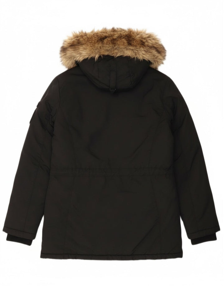 Superdry Parka con capucha para mujer, talla 42, nailon negro mediano